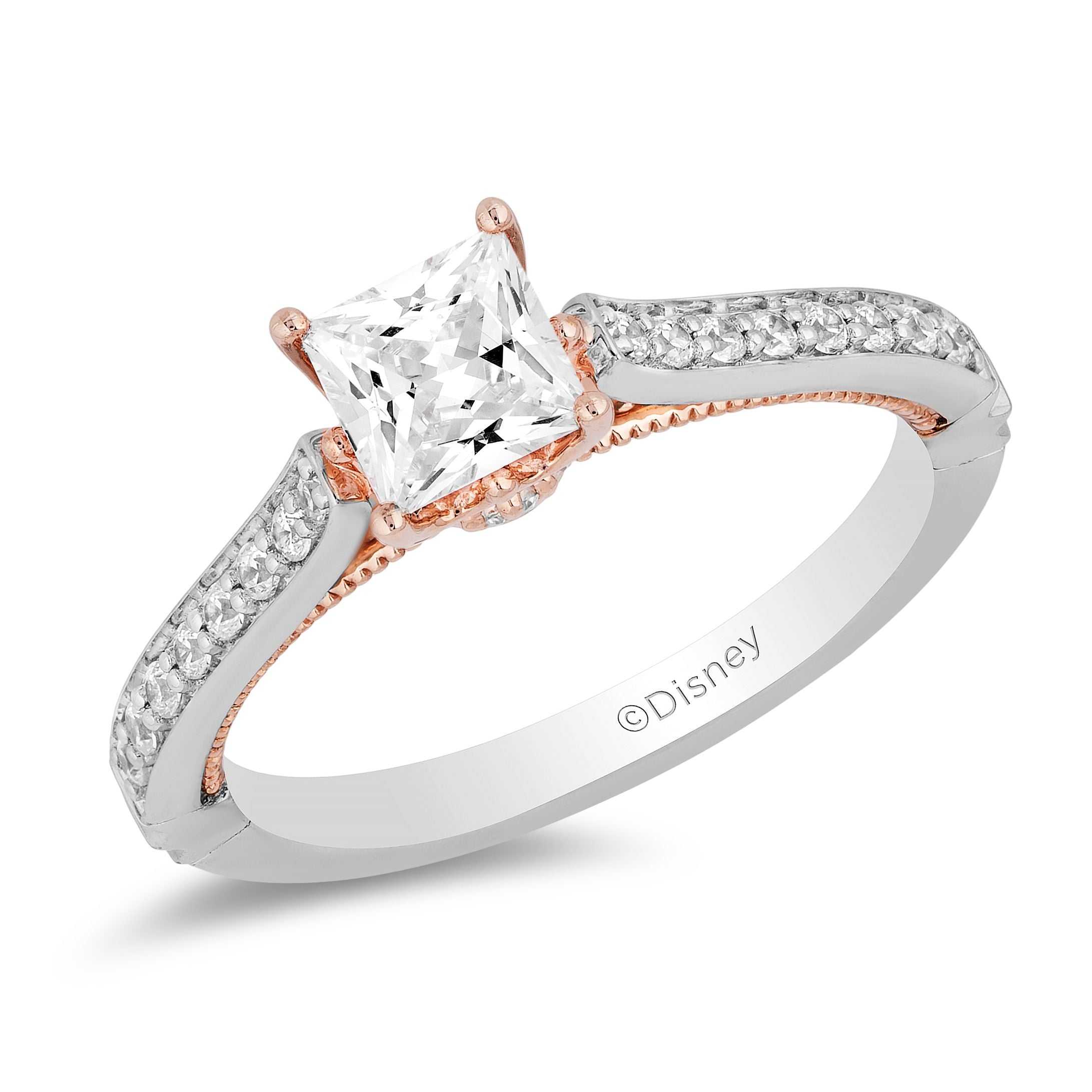 Helzberg Enchanted Disney Belle 7/8 ct. tw. Diamond Engagement Ring Set 14K  White & Rose Gold | Mall of America®